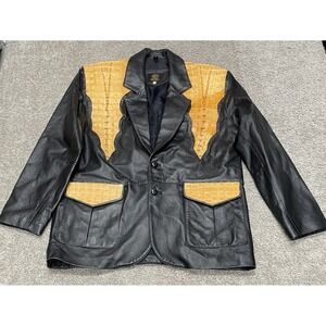 Wild West Genuine Leather Cowboy Crocodile Jacket Black Alligator Sz Med Yoke